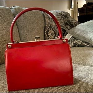 VINTAGE 1950-1960s RED GENUINE LEATHER HANDBAG